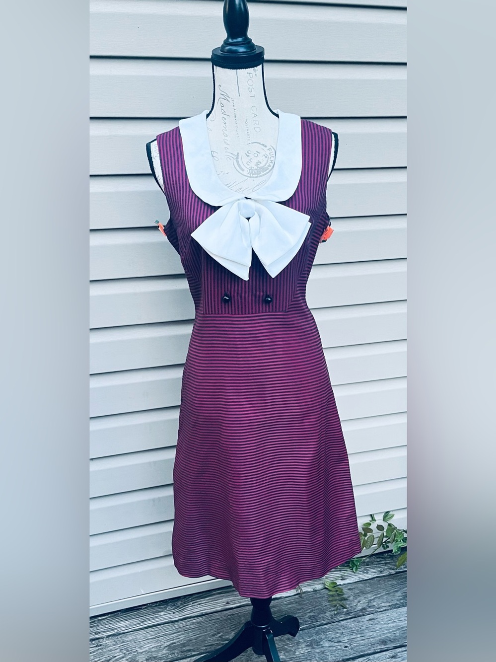 Vintage Two-Piece Purple Striped Suit with White Bow